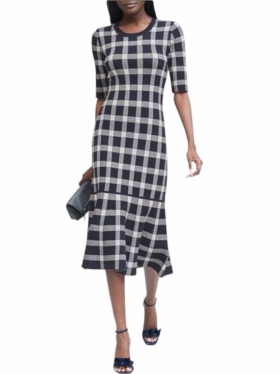 Banana Republic Dresses & Skirts - Banana Republic Navy Gingham Sweater Knit Midi Dress Short Sleeve Size L